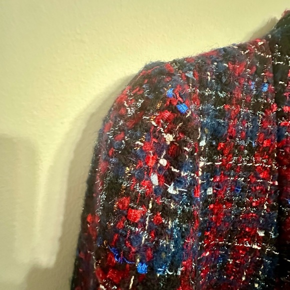Talbots tweed red blue blazer with metallic detail gold buttons sz 10 gorgeous! - Picture 12 of 12